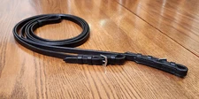 England, New, flat pelham curb reins black 59.25”  for double weymouth bridle