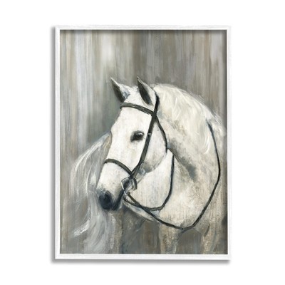 White Horse Riding Bridle Contemporary Equestrian Portrait, Designed by Sally...