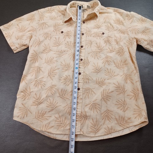LL Bean Large Shirt Camp Hawaiian Leaves Cotton Vacation Mens Beige Pockets - Bild 5 von 7