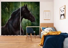 3D Black Horse ZHUA4324 Animal Photo Curtain Window Blockout Fabric Amy 2023
