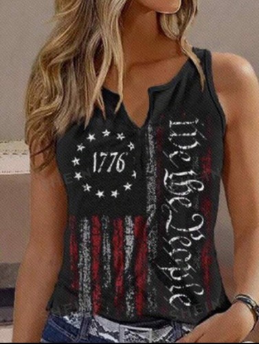 Patriotic Black Casual Striped Star & Letter Printed Vest Tank Top New M Rally - Picture 3 of 8