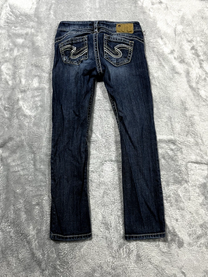 银色牛仔裤女式 25 蓝色星期二 16 1/2 英寸卡普里厚针 Rockabilly 骑行者 — 第 2/4 张图片