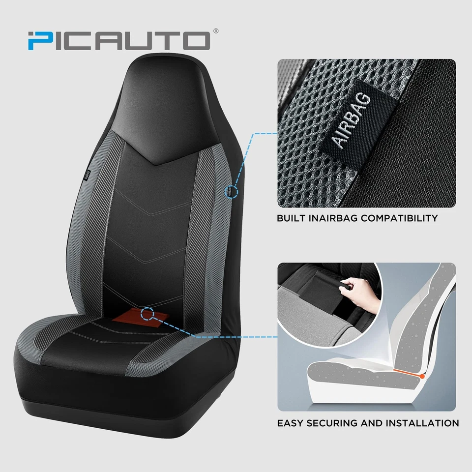Fundas de asiento de coche de cuero PIC AUTO, diseño deportivo de fibra de carbono y malla, High-Bac... Foto 3 de 4