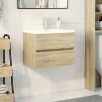 Vidaxl 2-Tlg. BadmöBel-Set Keramik Und Holzwerkstoff Neu