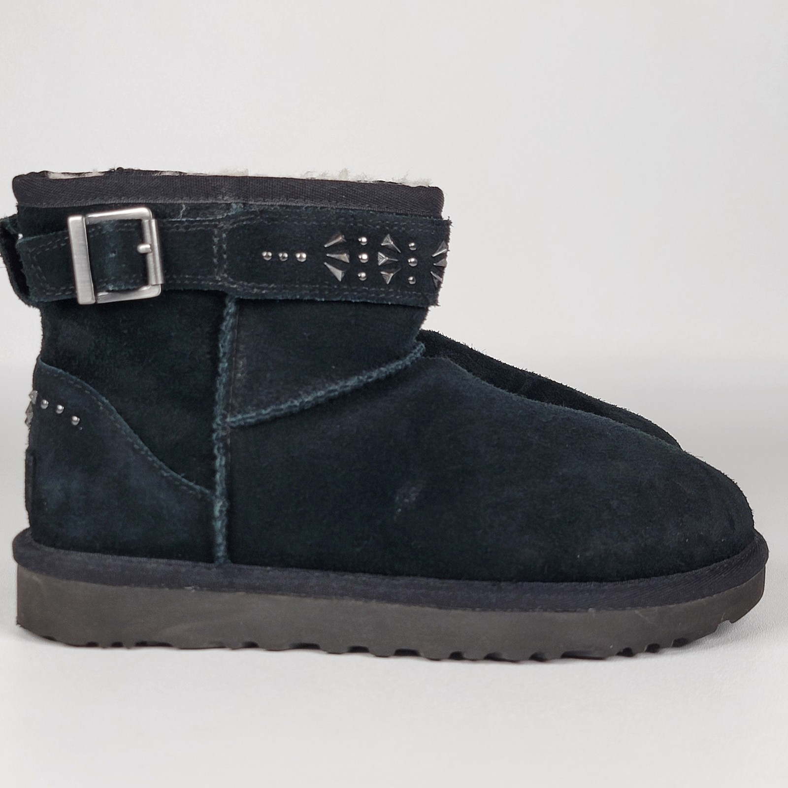 UGG Classic Mini Jadine Deco Studs Black Buckle Boots US 6/ 