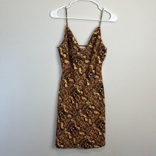 J.O.A. Dress Womens Medium Brown Snake Print Slip Bodycon Mini Party V Neck