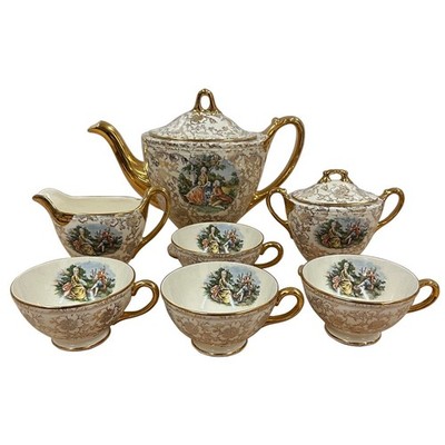 Vintage Homer Laughlin Eggshell Georgian Tea Set, 22-Karat gold gilt