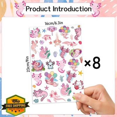 Gameza Axolotl Temporary Tattoos Bulk 200+ Party Favors Birthday Gifts