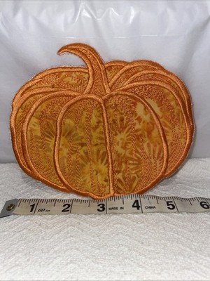 Large Embroidered Pumpkin Patch, 5 1/2   Long And Little Over 4 1/2  In Height