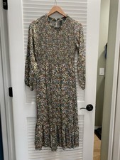 Old Navy Smocked Floral Midi Dress Cottagecore Boho Long Sleeve Small