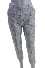 Hubert Gasser Womens Zipper Fly Mid Rise Paisley Cropped Pants White Gray XS