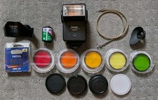 Vintage 35mm Film Camera Lot - Film, Caps, Flash, Filters  more 