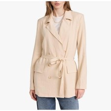 FREE PEOPLE Olivia Linen Double Breasted Tie Waist Blazer Jacket SAND BEIGE S