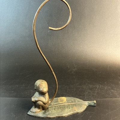 Cast Iron Monkey Leaf Banana Grape Holder Tail Hanging Hook Tropical Tiki Bar