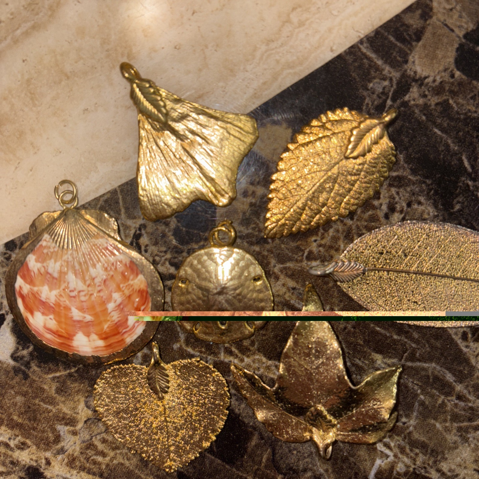 Vintage Real GOLD 24k 18k Dipped Leaf Shell sand … - image 6