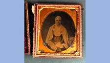 antique AMBROTYPE PHOTOGRAPH 3.25" woman hat cape scarf w/case NICE!