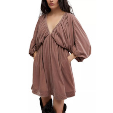 FREE PEOPLE WOMENS SIZE XSMALL PORTIA VELVET MINI DRESS PINK BOHO PRAIRIE