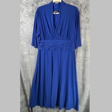 Jones New York Dress Woman Royal Blue Ruched Waist V-Neck Midi Dress 18W