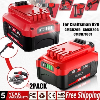 2PACK 8.0Ah 20V For Craftsman V20 20 Volt MAX Li-ion Battery CMCB204 CMCB202 New