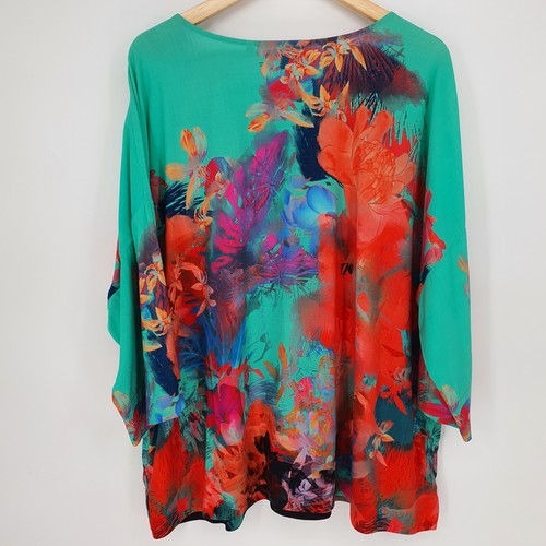 Soft Surroundings Marciana Green Floral Sea Reef Modest Church Maximalism Top 1X - Picture 2 of 7