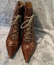 Nine West Belindia Ankle Boots Lace Up Distressed Leather Pointed Toe Size 7