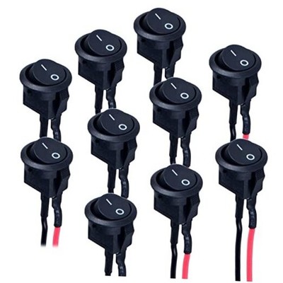 10Pcs Round Rocker Switch Mini Latching Toggle Switch ON Off 15mm Black-10Pcs