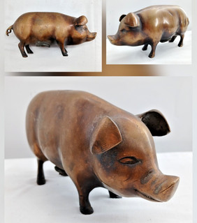 Antique Bronze Brass Pig Coin Piggy Still Bank Sculpture 3.68 lb One Solid Piece