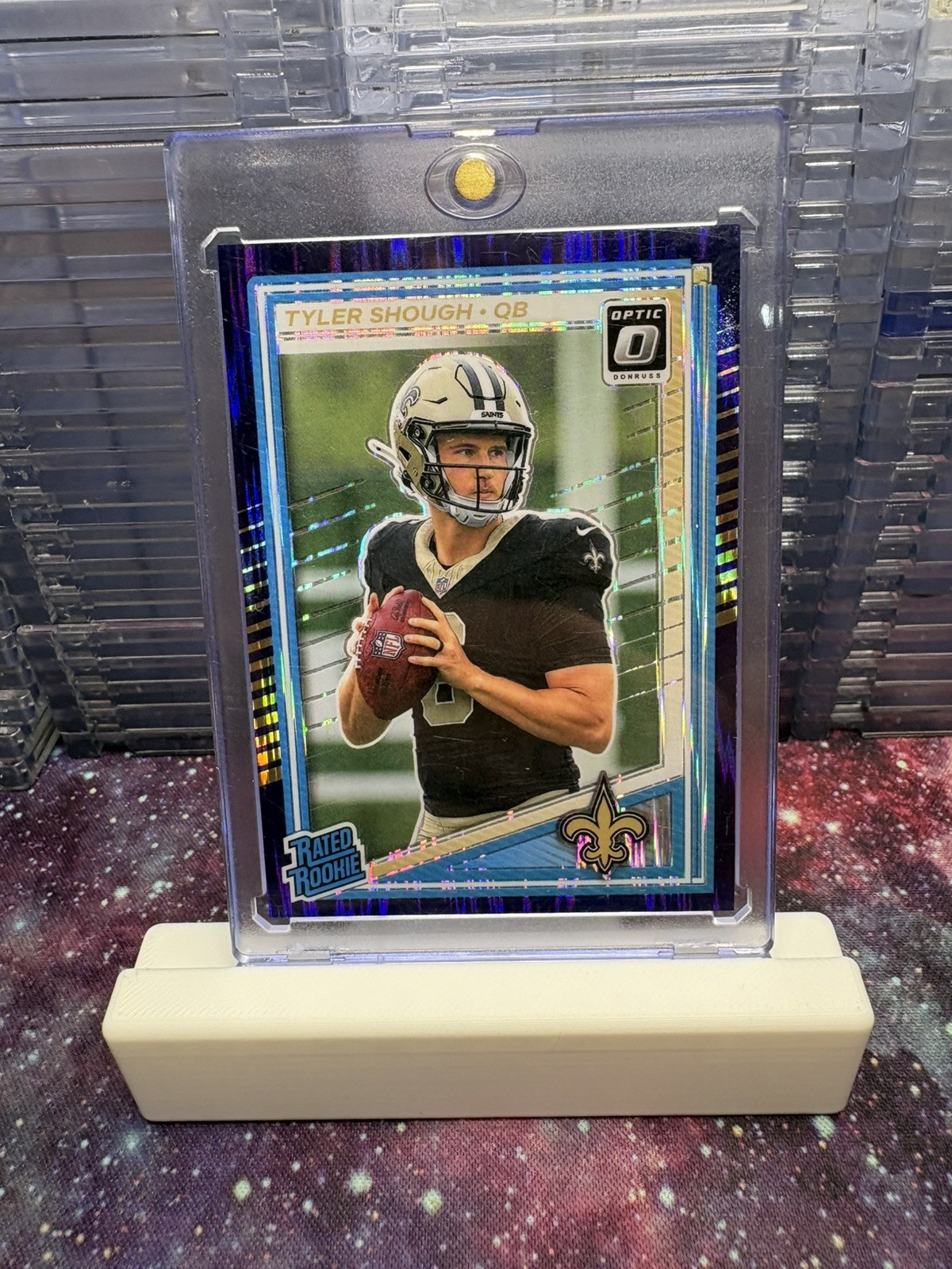 2025 Panini Donruss Optic - Rated Rookie Tyler Shough #223 Purple Shock Prizm