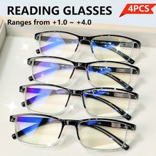 4 PK Mens Rectangular Rimless Blue Light Blocking Reading Glasses Unisex Readers