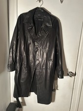 DKNY Black Leather Trench Coat Belted women’s Size M