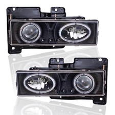 Headlight For 1988-2001 C1500 Projector Low Beam Dual Halo LED DRL w/ Black Set