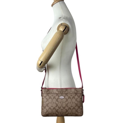 COACH F52657 Shoulder Bag Signature Pink Beige Leather Crossbody Luxury - Picture 3 of 10