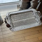 Vtg Anchor Hocking Divided Hobnail Relish Serving 8” Dish Swirl Handles w/ TRAY