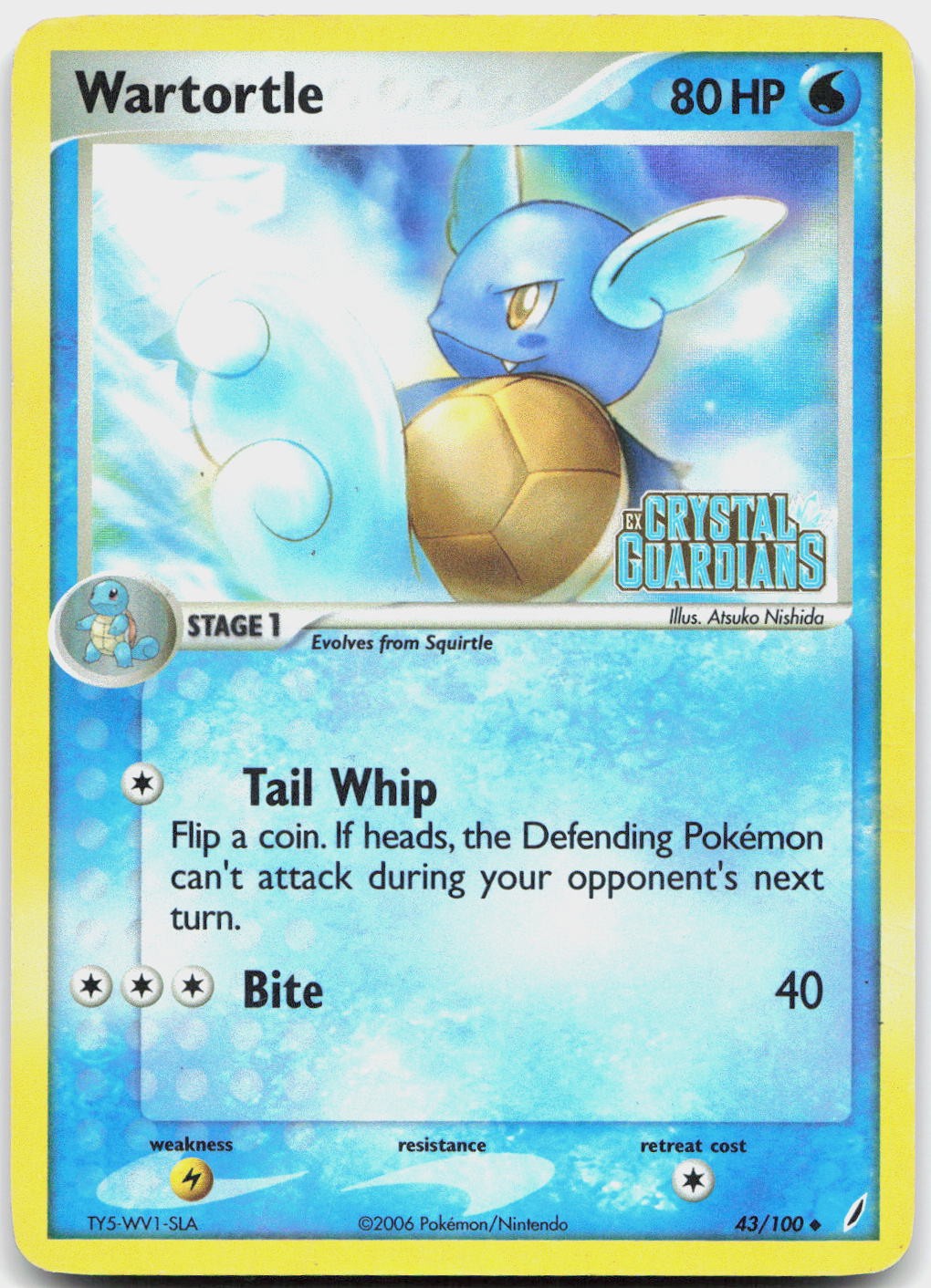 Wartortle 43/100 Uncommon Crystal Guardians Pokemon Reverse Holo Damaged