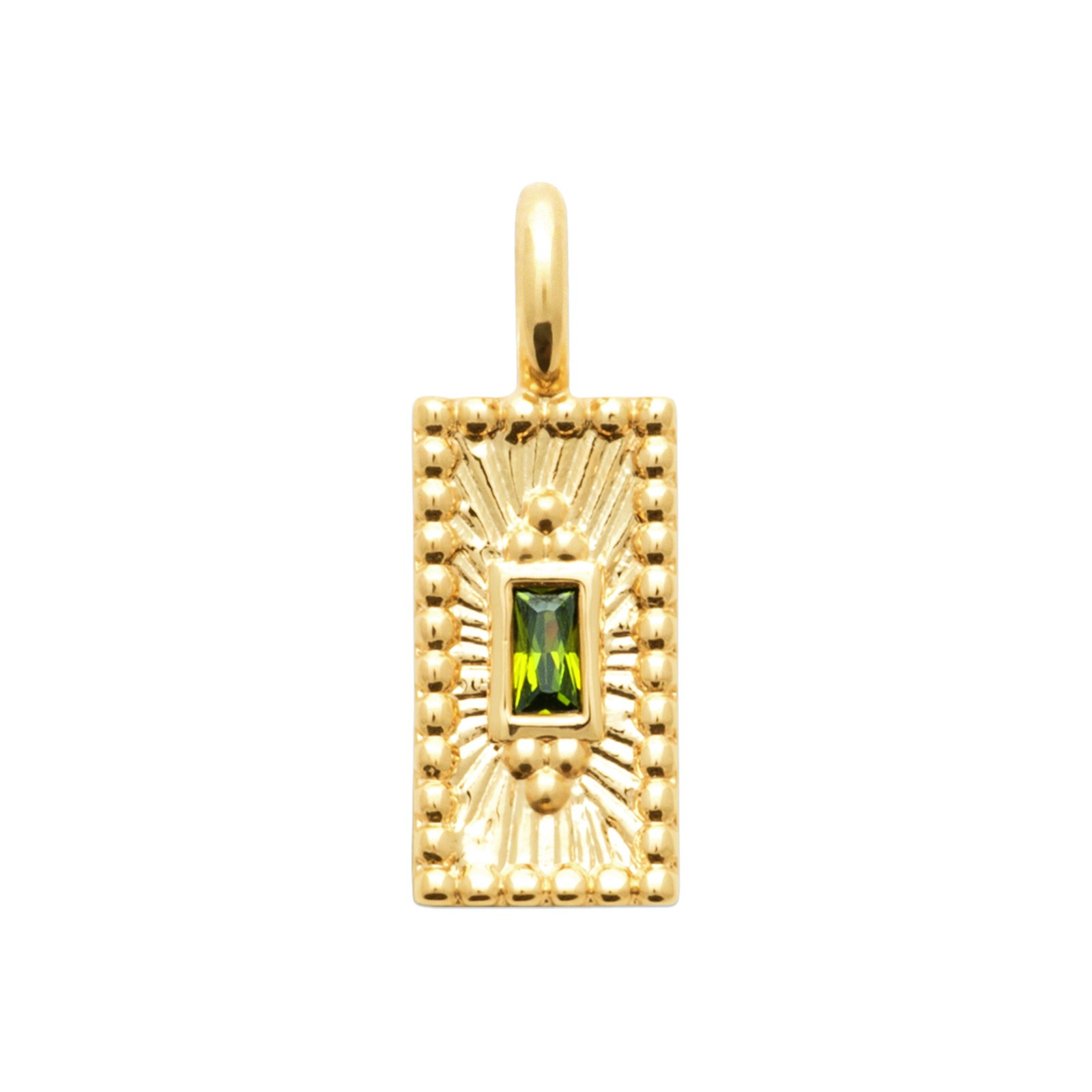 Pendentif petite plaque zirconium vert plaqué or 18 carats 750/000 pour collier femme