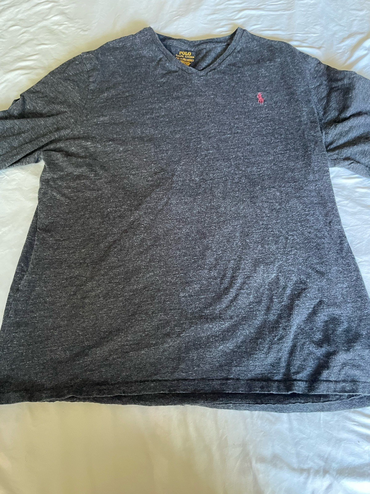 Polo Ralph Lauren Uomo XL Navy Manica Lunga Scollo a V Camicia Rosso Pony Elasticizzata