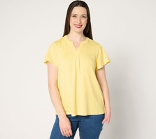 Denim & Co. Women's Top Sz S Favorite Jersey Flutter Sleeve Split Yellow A685140