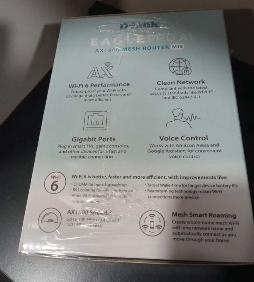 NEW D-Link EAGLE PRO AI WiFi 6 Mesh Router AX1500 M15 Satellite Sealed NIB  - Image 4 of 4