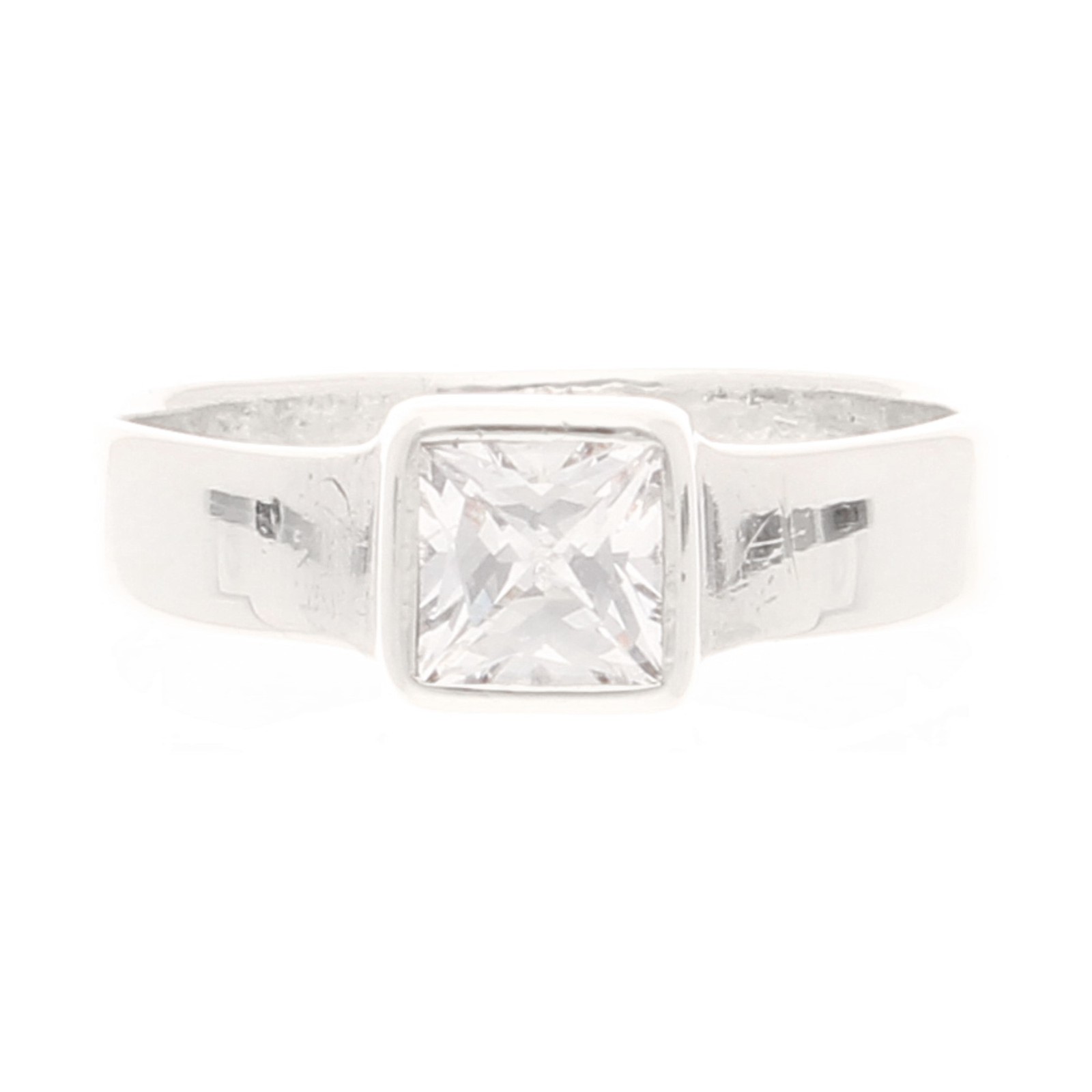 Sterling Silver Simulated Diamond Solitaire Ring (Size N) 6.5x6.5mm Head