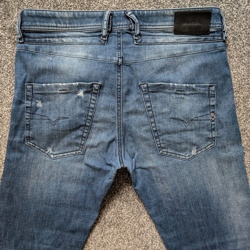 Mens Diesel BELTHER 084MX Stretch Slim Straight Blue Jeans Ripped W32 L32 - Picture 3 of 11