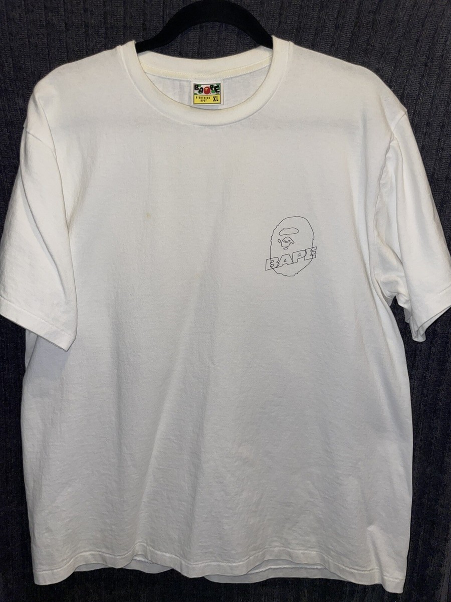 Bape Motor Sport Wide Shirt シャツ　XL Bape T Shirt XL White & Black Motorsport Logo Ape Front Bape