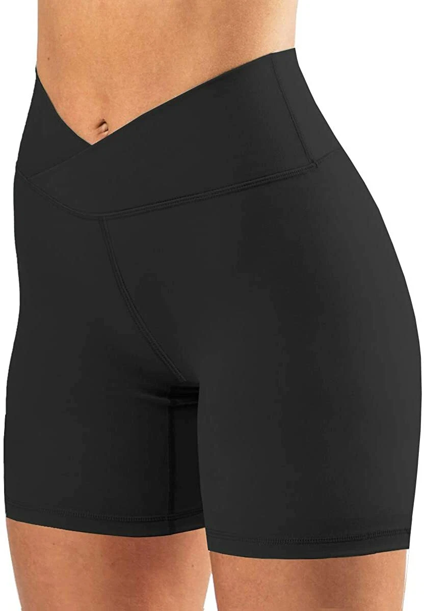 Puedizux Women s High Waisted Biker Shorts Cross Waist Workout