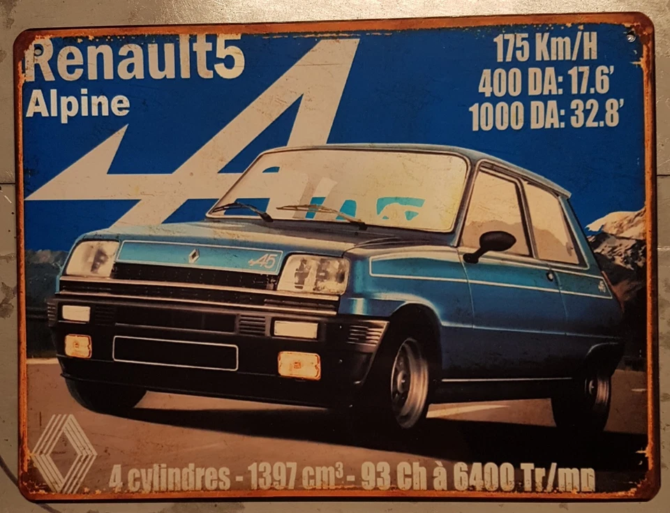plaque métal vintage Renault 5 Alpine Turbo