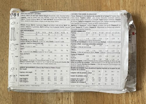 7761 Simplicity Kostüm Tunika Leggings Mütze Schnittmuster Gr. A - XS, S, M, L, XL - Bild 2 von 3