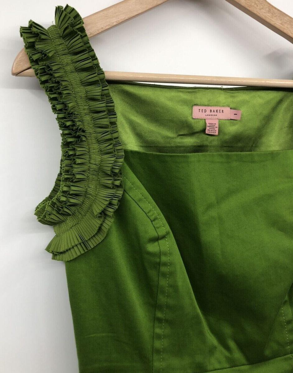 NWOT Ted Baker London Green Ruffle Strap Lydwina Sheath