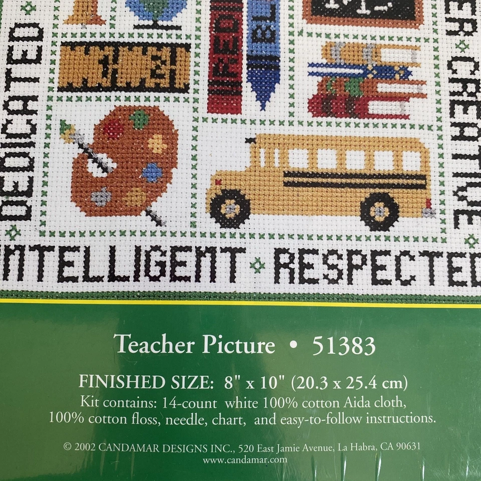 NUEVO Kit de punto de cruz contado foto de profesor por Candamar Designs 2002 8" por 10" Foto 3 de 4