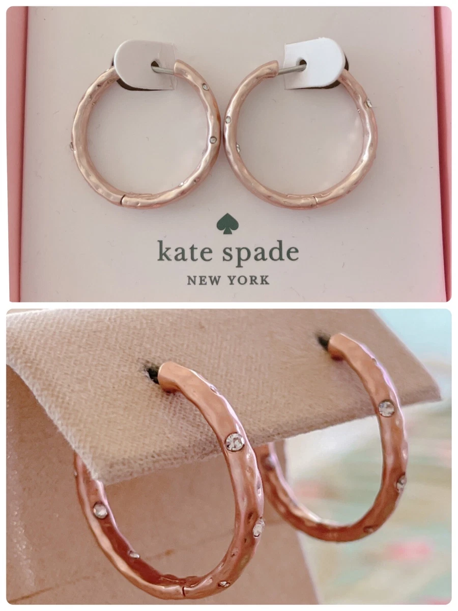 Kate Spade CZ Hammered Huggie Hoop Earrings Rose Gold tone NWT