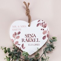 Personalisiertes Holzherz Mit Namen & Datum FüR Hochzeit Valentinstag Blattmotiv