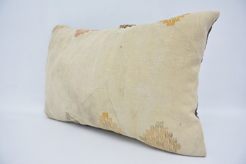 Pillow Cover, Antique Pillows, 16"x24" White Pillow Cover, Kilim Cushion Sham - Picture 4 of 6