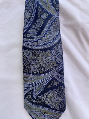 IKE BEHAR Mens  Blue & Gold PAISLEY Handmade Self-tipped Woven Silk Tie NWT